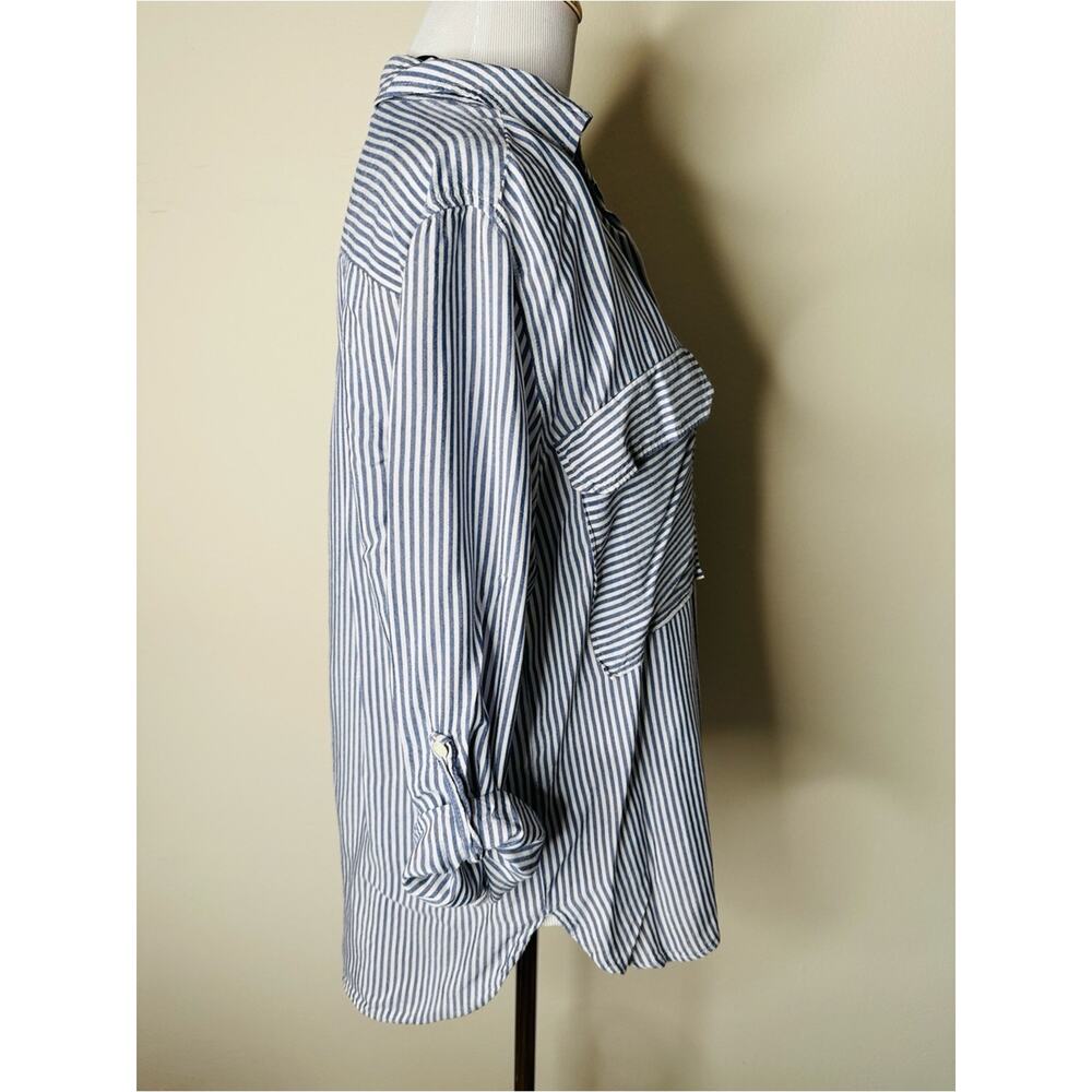 Zara Blue and White Striped Hi Low Button Down Shirt - Picture 6 of 7